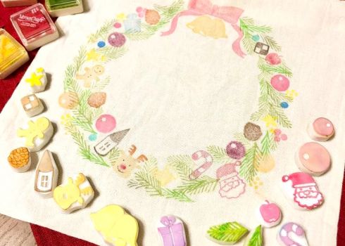 ★New★<br>おやこで参加OK！消しゴムはんこでクリスマスタペストリー作り